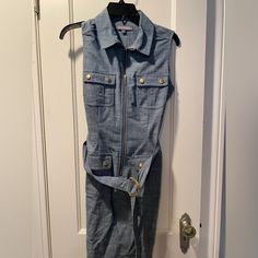 Form Fitting Denim Zip Up Dress. Size 10p. Gold Buttons. Nwot- Never Work. Fitted Light Wash Denim Dress For Work, Fitted Light Wash Dress For Work, Fitted Blue Denim Dress For Work, Fitted Blue Denim Belted Dress, Zip Up Dress, Gold Buttons, Chambray, Denim Dress, Colorful Dresses