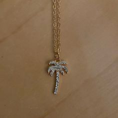 Palm Tree Necklace With Rhinestones Alloy Metal, Rosy Golden 16”-18” Length, 1” Drop Pendant Palm Tree Necklace, Ar Accessories, Tree Necklace, Jelly Shoes, Wristbands, Walker Boots, Blush Makeup, Drop Pendant, Rain And Snow Boots