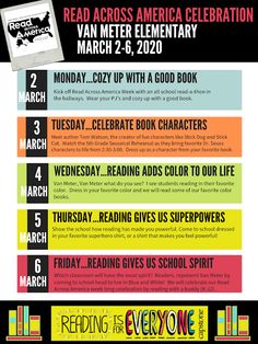 a poster with the words reading across america celebration and an image of books on it