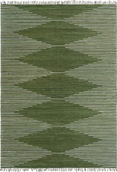 an area rug with green and white stripes