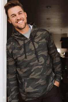 It's everything he loves in a hoodie. A cozy hood, pouch pocket, and a deep green camo print all in our soft at ease fabric. #mens #fashion #style #camo #hoodie #boyfriend #cozy Camouflage Cotton Sweatshirt With Drawstring Hood, Camouflage Fleece Hoodie With Drawstring Hood, Casual Camouflage Hoodie For Streetwear, Camouflage Fleece Hoodie Sweatshirt, Casual Camouflage Fleece Hoodie, Casual Camouflage Hoodie With Drawstring, Sporty Camouflage Hoodie With Drawstring Hood, Casual Camouflage Hooded Sweatshirt, Urban Camouflage Hoodie