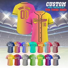 Whether you're on a team or a dedicated fan, our custom baseball jersey blends style and functionality to make you the standout star, whether you're hitting the field or just hanging out. Designed for both comfort and top-notch performance, it's your perfect game-day companion. 🎨 Design Highlights: Personalization: Add your team name, player name, number, and logo to make it uniquely yours. Premium Fabric: Made from high-grade polyester with detailed hand embroidery, ensuring durability and luxury. Comfortable Fit: Lightweight and breathable, with moisture-wicking properties to keep you cool and agile. 💪 Why Choose Our Jersey? Perfect Fit: Tailored design enhances flexibility and mobility, giving you an edge on the field. Versatile Use: Ideal for both competitive play and casual wear. Fa Team-colored Baseball Jersey With Name Print, Baseball Jersey With Name Print For Baseball Season, Team Spirit Baseball Jersey With Name Print, Collegiate Baseball Jersey For Customization, Baseball Season Fan Apparel Jersey For Team Events, Baseball Jersey With Name Print And Team Spirit, Varsity Baseball Jersey For Sports Events, Baseball Season Sports Fan Jersey With Team Name, Varsity Baseball Jersey With Name Print For Sports Events