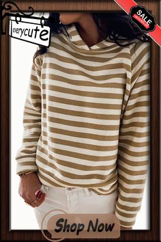 Striped Loose Pullover Hooded Sweatshirt Loose Pullover, Outerwear Women, Hooded Sweatshirt, Hooded Sweatshirts, Fall Winter, Sweatshirts