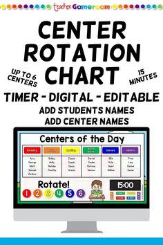 a computer screen with the words center rotation chart on it, and an image of a