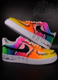 Custom Nike Air Force 1 „Neon Flash" unique and handpainted Sneaker  - handpainted and exclusive  - we only use special leather Colours and finish all our customs with a special finisher that protects the Colours so that the custom design will stay forever on the shoes. Custom Jordan Shoes, Rainbow Nikes, Sneakers Art, Custom Nike Air Force 1, Custom Nike Air Force, Custom Sneakers Diy, Custom Jordans, Nike Air Force 1 Custom, Jordan Shoes Girls