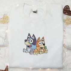 Product detail: Cotton Cartoon Print Hoodie, Cotton Cartoon Print Hoodie Sweatshirt, White Cotton Sweatshirt With Cartoon Print, Cute Cotton Hoodie With Custom Embroidery, Cute Cotton Sweatshirt With Custom Embroidery, Cute Cotton Crew Sweatshirt, Cute Cotton Crew Neck Sweatshirt, Bluey Cartoon, Bluey And Bingo