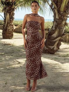 Golden Atelier Y2K Leopard Print Maxi Dress A Long Party Dresses, Leopard Maxi Dress, Printed Beach Dresses, Beach Holiday Dresses, Holiday Dresses Women, Maxi Dress Collection, Holiday Dress Outfit, Women Halter, Bodycon Maxi Dresses