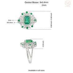 This stunning 18k white gold cocktail ring features a brilliant princess-cut emerald, complemented by sparkling diamonds. The exquisite craftsmanship highlights the vibrant green of the emerald, creating a timeless elegance perfect for any special occasion. A statement piece that embodies luxury and sophistication, this ring is a must-have for jewelry enthusiasts. Emerald enhances intellectual capacity of the person.  Designed with octagon and round cut emerald set with diamonds that makes it a perfect fit to wear it on your wedding or style it with any of your basic outfit to give it a glam. This is a perfect Emerald Wedding Cocktail Ring. This is a perfect May Birthstone Jewelry also perfect Grandma Gift, Valentine Gift, Gift For Mom, Wedding Gift, Engagement Gift, Mother Daughter Gift, Silver Emerald Ring With Pave Setting, Silver Emerald Cut Ring With Pave Setting, White Gold Emerald-cut Ring With Pave Setting, Elegant Green Emerald Ring With Pave Setting, Exquisite Green Emerald Ring With Pave Setting, Green Emerald Wedding Ring With Pave Setting, Elegant Gia Certified Princess Cut Emerald Ring, Elegant Princess Cut Emerald Ring In Platinum, Elegant Princess Cut Emerald Birthstone Ring