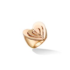 Bring out your inner romantic with this flirty, diamond-lined rose gold cocktail ring. Featuring a glittery array of white diamonds, this heart-shaped signet takes the expression "gives me butterflies" and bring it to life with its moving heart wings. Luxury Heart-shaped Diamond Ring, Luxury Rose Gold Diamond Ring For Valentine's Day, Luxury Heart-shaped Ring, Luxury Rose Gold Heart Cut Diamond Ring, Gives Me Butterflies, Rose Gold Cocktail, Engagement Ring Enhancers, Double Heart Ring, Heart Wings