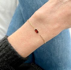 All Our Bracelets Are Made Of REAL 14K GOLD  14K Yellow Gold Garnet Paperclip Link Chain Bracelet with Lobster Clasp, 7" Inch, Real Gold Bracelet, Birthstone Bracelet, Women  Shop our 14K Bracelets https://www.etsy.com/shop/GOLDMANIA?ref=seller-platform-mcnav§ion_id=26925987  Shop On Sale items https://www.etsy.com/shop/GOLDMANIA?ref=seller-platform-mcnav§ion_id=1  Metal: 14K Yellow Gold   Width: 1.5 MM  Length: 7 IN  Closure: Lobster claw Weight: 2.50 Gram   Gemstone shape: Baguette Gemstone si 4 Gram Gold Bracelet For Women, Gold Gemstone Chain Bracelet In 14k Gold, Rectangular Gemstone Bracelet In Yellow Gold, Gold Jewelry With Gemstone In Rectangular Links, Rectangular Yellow Gold Bracelet With Gemstone, Formal Gold Gemstone Chain Bracelet, Gold Chain Bracelet With Gemstone For Gift, Gold Gemstone Chain Bracelet As Gift, Fine Jewelry Gold Chain Bracelet With Gemstone