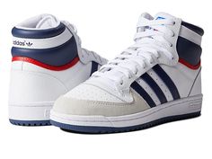 adidas Originals Top Ten Rb - Men's Shoes : White/Night Marine : Take on the daily game in style wearing the adidas Originals Top Ten Rb shoes. Leather upper. Textile lining. Ankle-length design. Padded collar. Logo detail on the outsole and heel. Signature three-striped pattern on the side. Lace-up closure for a snug fit. Rubber outsole. Imported. Measurements: Weight: 15 oz Product measurements were taken using size 8.5, width D - Medium. Please note that measurements may vary by size. Weight Adidas Concord, Adidas Top Ten Rb, Adidas Sneakers Mens, Adidas Retro, Adidas Athletic Shoes, Vintage Sneakers, Mens Adidas, Sneakers Athletic, Adidas Shop