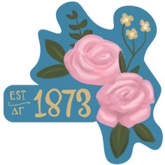 a blue sign with pink flowers on it and the words est 788 written in gold