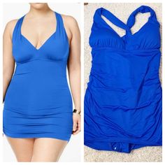 New With Tags! Lauren Plus Size Beach Club Solid Plunge Halter Skirted One Piece Swimsuit The Lauren Ralph Lauren Plus Size Beach Club Solid Plunge Halter Skirted One Piece Swimsuit Is A Sassy Addition To Any Swimwear Collection. This V Neckline Comes With Slimming Features And A Full Coverage Fit. Fabric & Care 81% Nylon, 19% Spandex. Hand Wash, Cold. Features Halter One Piece With Cross Back Straps. V Neckline. Shirred Front Offers A Slimming Look. Skirted Bottom With Attached Brief. Sizing & Fit Removable Soft Cups. Full Bottom Coverage. (8) Blue Fitted V-neck Tankini, Blue V-neck Swim Dress For Beachwear, Blue V-neck Swim Dress For Swimming, Spring V-neck Stretch Tankini, Blue Swim Dress With Built-in Bra For Summer, Blue V-neck Swim Dress For Beach Season, Blue Halter Neck Swim Dress For Beach, Blue Halter Neck Swim Dress For Beach Party, Blue Swim Dress For Spring Beach Party