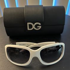 Authentic Dolce & Gabbana Vintage Logo White 1990’s Sunglass Dg 6017-B 508/8g With Silver Crystal “Dg” Logo On The Sides. These White Hot Stunners Are Brand New In The Original Case! Never Worn, Bling It On! Chic White Sunglasses For Formal Occasions, Elegant Optic White Sunglasses With Tinted Lenses, Elegant Optic White Polarized Sunglasses, Elegant White Sunglasses With Uv Protection, White Sunglasses With Gradient Lenses For Evening, White Glass Sunglasses For Formal Occasions, Formal White Glass Sunglasses, Designer White Glass Sunglasses, Designer White Sunglasses For Formal Occasions