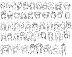 an anime character's hair chart with different styles and shapes, including the head