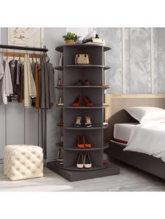 there is a shoe rack in the room