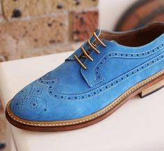 Hand Stitch Genuine Suede Blue Deluxe Oxfords Collection , Men s Wingtip Lace Up Formal Wear Lace Up Shoes