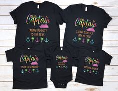 Dear Captain Matching Family Cruise Shirts This classic unisex jersey short sleeve tee fits like a well-loved favorite. Soft cotton and quality print make users fall in love with it over and over again. These t-shirts have-ribbed knit collars to bolster shaping. The shoulders have taping for better fit over time. Dual side seams hold the garment's shape for longer. -100% Airlume combed and ring spun cotton (fiber content may vary for different colors) -Light fabric (4.2 oz/yd² (142 g/m - Retail Casual Sublimation Print T-shirt For Father's Day, Casual T-shirt With Sublimation Print For Father's Day, Black T-shirt With Sublimation Print For Father's Day, Father's Day Black T-shirt With Sublimation Print, Multicolor Letter Print T-shirt For Father's Day, Father's Day Multicolor T-shirt With Letter Print, Father's Day Multicolor Letter Print T-shirt, Multicolor Short Sleeve T-shirt For Father's Day, Pre-shrunk Crew Neck Shirt For Family Matching