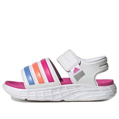 (PS) adidas Duramo Sandals 'White Pink' HP5835 Breathable Synthetic Sport Sandals For Light Sports, White Non-slip Casual Sport Sandals, Casual White Non-slip Sport Sandals, White Non-slip Sport Sandals For Summer, Breathable Sport Sandals For Light Sports In Summer, Sporty Summer Sport Sandals For Light Sports, Sporty Non-slip Sandals For Training, Sporty Sandals For Light Sports In Summer, Sporty Non-slip Slip-on Sport Sandals