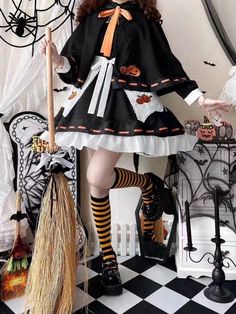 Halloween Lolita Witch Pumpkin Embroidery Dress Set mySite Bats Embroidery, One Piece Pumpkin, Embroidery Aprons, Pumpkin Embroidery, Oc Board, Train Dress, Witch Pumpkin, Witch Dress, Black Pumpkin