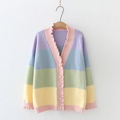 New Rainbow Stripe Wavy Fungus Lace V-neck Sweater sold by Harajuku fashion on Storenvy