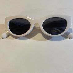 White Plastic Frame Sunglasses W Gray Lenses Nwt H 1 3/8” X H 2” Classic White Sunglasses For Spring, Classic White Cat Eye Sunglasses For Summer, Classic White Sunglasses For The Beach, White Polarized Adjustable Sunglasses, Casual White Cat Eye Sunglasses With Uv Protection, White Cat Eye Sunglasses For The Beach, White Plastic Cat Eye Sunglasses With Polarized Lenses, Chrome Hearts Sunglasses, Original Wayfarer Classic