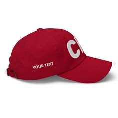 Here's an CHI Chicago, Illinois dad hat that you can personalize the front letter color and add your own text on the right side. "CHI" is embroidered in flat white thread on the front. The state shape of Illinois is on the left side. This cap is trendy, stylish and designed to fit your head perfectly. It’s manufactured with an unstructured form, a curved visor, and an adjustable buckle strap in the back.Here's more details about your cap:• 100% chino cotton twill• Green Camo color is 35% chino c Personalized Casual Snapback Hat With Flat Bill, Personalized Casual Snapback Hat With Curved Bill, Casual Personalized Snapback Hat With Curved Bill, Casual Personalized Flat Bill Trucker Hat, Casual Personalized Flat Brim Hat, Casual Flat Brim Personalized Hats, Customizable Red Casual Snapback Hat, Customizable Snapback Hat With Curved Visor, Customizable Casual Dad Hat With Curved Bill