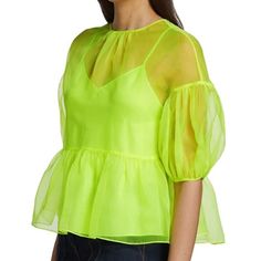 Nwot Cinq A Sept Ciarra Puff Sleeve Semi Sheer Layered Top Acid Yellow Women's Small Msrp: $295 Item Condition: New Without Tags, No Flaws Brand: Cinq A Sept Size: S Color: Acid Yellow Round Neck Short Puff Sleeve Semi Sheer Button Closure Layered Camisole 100% Silk Pit To Pit 18'' Length 23'' Casual, Classic, Y2k, Preppy, Modest, Mature, Runway, Streetwear, Running Errands, Going Out, Stylish, Trendy, Feminine, Girly 5 Star. Seller - 5.000+ Items Sold - Fast Shipping - Closets Of Influencers An Sheer Lantern Sleeve Tops For Spring, Summer Puff Sleeve Top With Lantern Sleeves For Party, Summer Lantern Sleeve Puff Top For Parties, Spring Sheer Tops With Puff Sleeves, Sheer Puff Sleeve Tops For Spring, Summer Voluminous Balloon Sleeve Puff Top, Spring Nylon Short Sleeve Tops, Spring Party Puff Sleeve Top With Lantern Sleeves, Voluminous Puff Sleeve Summer Blouse