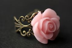 Pink Rose Ring. Light Pink Flower Ring. by StumblingOnSainthood Adjustable Pink Flower Ring For Wedding, Elegant Adjustable Pink Flower Ring, Delicate Pink Flower Ring For Gift, Delicate Pink Flower Ring Gift, Delicate Pink Flower Ring As Gift, Pink Flower Ring With Rose Design, Pink Rose Design Ring For Gift, Pink Rose Design Flower Ring, Pink Flower Ring