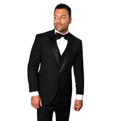 SEmbrace sophistication with the Earl Elegance 3PC Tailored Fit Tuxedo in classic black. This tuxedo is the epitome of formal excellence, featuring a sharp peak lapel and meticulously tailored flat-front pants. The fine 100% wool fabric provides a smooth drape and a soft touch, ensuring you look impeccable at any upscale event. The black colorway offers unparalleled versatility and timeless appeal, making it a fundamental piece in the wardrobe of the discerning gentleman.    Style:  3-piece tail Tuxedo Suits For Black-tie Gala Events, Luxury Black Suits For Gala Events, Black Suits For Black-tie Events And Galas, Black Tuxedo For Wedding And Gala Events, Black Fitted Tuxedo For Gala, Elegant Tuxedo For Gala And Formal Occasions, Elegant Formal Tuxedo For Gala, Elegant Tuxedo For Gala Events, Elegant Black Suit For Gala