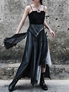 ❤︎ Dark Cool Scissing Ashimsling Dress❤︎ Black Camisole Dress, Passage Of Time, Moonlit Night, Layered Fabric, The Passage, Black Camisole, Camisole Dress, Sling Dress, Suspender Dress