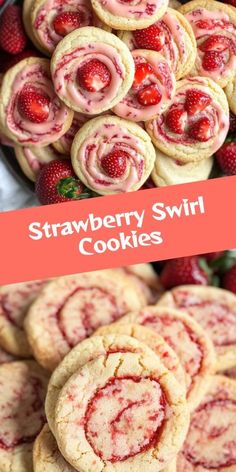 strawberry swirl cookies are stacked on top of each other