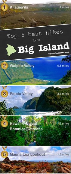 the top 5 best hikes for the big island in hawaii infographical poster