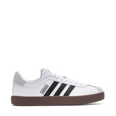 Some classic looks only get better with age, like the adidas VL Court 3.0 Women's Sneakers. They have a vulcanized rubber outsole, which blends in well at the skate park, but they look good anywhere you go. The light cushioning ensures for many skate days or walks without foot pain! Sneakers. adidas-branded. Lightweight, cushioned footbed. Vulcanized outsole. Adidas Vl Court, Sell Shoes, White Kicks, Adidas Brand, Wide Width Shoes, Black Gums, Backpack Sport, Foot Pain, Skate Park