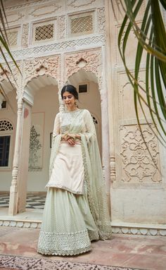 Green And White Indian Outfit, Mirror Work Sharara, Shop Mirror, Desi Fits, Desi Wedding Dresses, Nikkah Dress, Asian Bridal Dresses, Punjabi Outfits