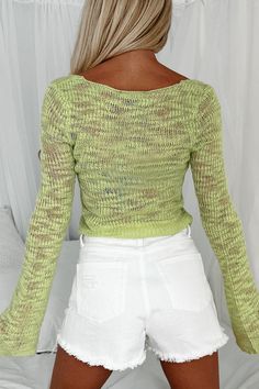 The Right Kind Of Wrong Sheer Knit Crop Sweater (Celery) · NanaMacs