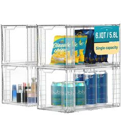 three clear storage bins holding various items