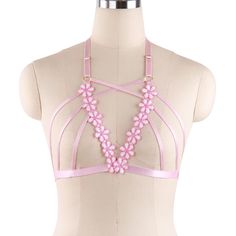 Cherry Blossom Harness Bra Perfect For Festivals, Lingerie, Etc. One Size Bust: 68-120cm(27-47inch) Chest: 61-101cm(24-40inch) Waist: 61-94cm(23-37inch) Feminine Spring Beach Bra, Feminine Beach Bra For Spring, Spring Feminine Underwire Bra, Feminine Underwire Bra For Spring, Feminine Pink Bra For Spring, Spring Underwire Bra With Straps, Pink Harness, Rave Edm, Prom Dance