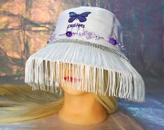 Super Fun and Shiny ADORABLE Fringe Butterfly Bucket Hat! Perfect for any occasion or to match your purple fit! Each hat from Beaded Boulevard is one of a kind, you will never find another one like it! One size fits all The hat has adjustable strings inside the hat so you can loosen and tighten to your comfort! Message me with any questions, Happy Shopping! XOXO Fringe Butterfly, Comfort Message, Butterfly Bucket Hat, Fashion Birthday Party, Purple Fringe, Accessories Kawaii, Fashion Birthday, Purple Fits, Birthday Fashion