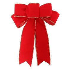 a red bow with gold trim on it