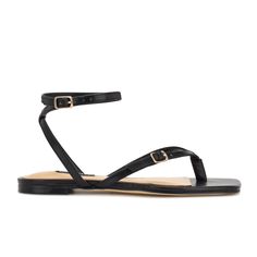 Nelson Ankle Wrap Flat Sandals in Black Trendy Sandals With Adjustable Heel Strap, Trendy Adjustable Sandals With Heel Strap, Sleek Strappy Sandals For Spring, Sleek Strappy Spring Sandals, Chic Sandals With Adjustable Strap, Trendy Ankle Strap Sandals, Trendy Adjustable Ankle Strap Sandals, Trendy Adjustable Strap Sandals, Trendy Lace-up Sandals With Square Toe For Summer