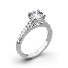 a diamond engagement ring on a white background