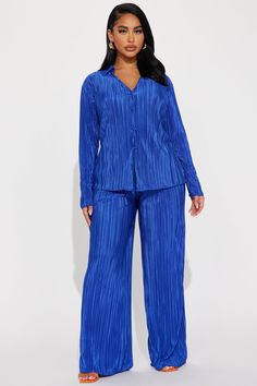 If It Plisse You Pant Set - Royal | Fashion Nova, Matching Sets | Fashion Nova All Blue Outfit, Pleated Outfit, Ladylike Outfits, Two Piece Outfits Pants, Royal Blue Outfits, Blue Tracksuit, 2piece Outfits, African Inspired Clothing, Matching Sets Outfit