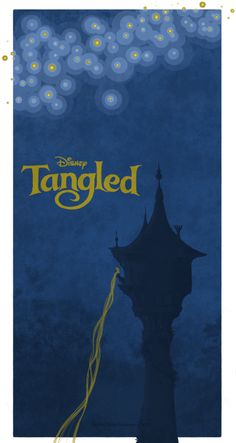 the poster for tangled is shown in blue and yellow