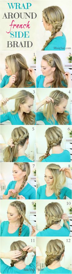 Wrap Around French Side Braid - SO pretty! Braid Your Hair, How To Braid, Side Braid Hairstyles, Diy Braids, Hair Tutorials Easy, Side Braid, Braids For Long Hair, Hair Today