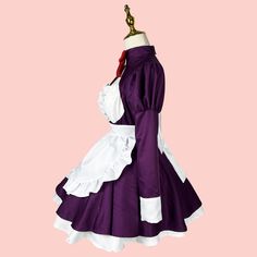 Purple Cosplay Maid Dress Halloween Costume Condition: Brand NewColor: PurpleSize: S-5XLMaterial: Cotton and PolyesterSleeves: Long SleevesIncluded: Dress+Apron+Headwear+Bow*2 Purple Anime Cosplay Costume For Halloween, Anime Style Purple Cosplay Costume For Costume Party, Purple Anime Cosplay Costume For Costume Party, Anime Style Halloween Costume Dress, Anime Style Purple Cosplay Costume For Party, Anime Style Purple Halloween Costume, Anime Style Fitted Dresses For Themed Events, Anime Cosplay Costume In Purple For Cosplay Events, Purple Anime Cosplay Costume For Cosplay Events