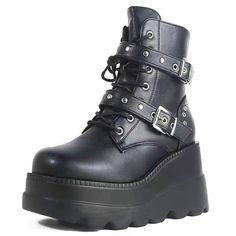 Gothic Platform Martin Boots For Fall, Winter Platform Martin Boots For Concerts, Winter Concert Platform Martin Boots, Round Toe Platform Boots For Winter Concerts, Punk High-top Platform Boots For Fall, Fall Punk High-top Platform Boots, High Ankle Platform Combat Boots For Concerts, Alternative High Ankle Platform Boots For Fall, Grunge Platform Boots With Round Toe