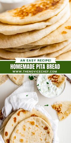 homemade pita bread is stacked on top of each other and ready to be eaten