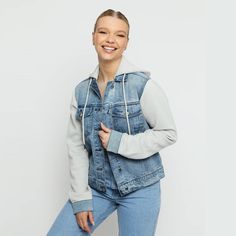 "Introducing our stylish Contrast Panel Denim Jacket in a timeless Mid Blue shade. Crafted with meticulous attention to detail, this jacket features contrasting panels that add a modern and unique twist to your outfit. The mid blue color beautifully complements any attire, making it a versatile piece for every season. The high-quality denim fabric ensures durability and comfort, while the contrasting panels effortlessly elevate your style game. Perfect for casual events or layering up on cooler Hooded Light Wash Denim Jacket, Hooded Medium Wash Denim Jacket, Hooded Dark Wash Denim Jacket, Trendy Light Wash Hooded Denim Jacket, Hooded Denim Blue Jacket For Spring, Hooded Denim Jacket For Spring, Trendy Hooded Denim Jacket In Blue, Hooded Dark Wash Denim Jacket For Spring, Trendy Hooded Medium Wash Denim Jacket