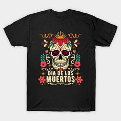 a black t - shirt with an image of a mexican skull